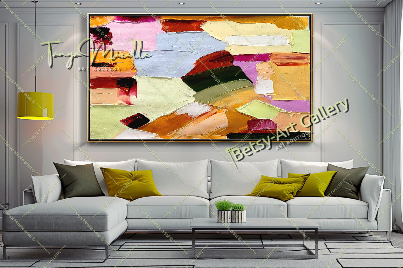 Colorful Harmony, Large Modern Abstract Impasto Oil Painting on Canvas