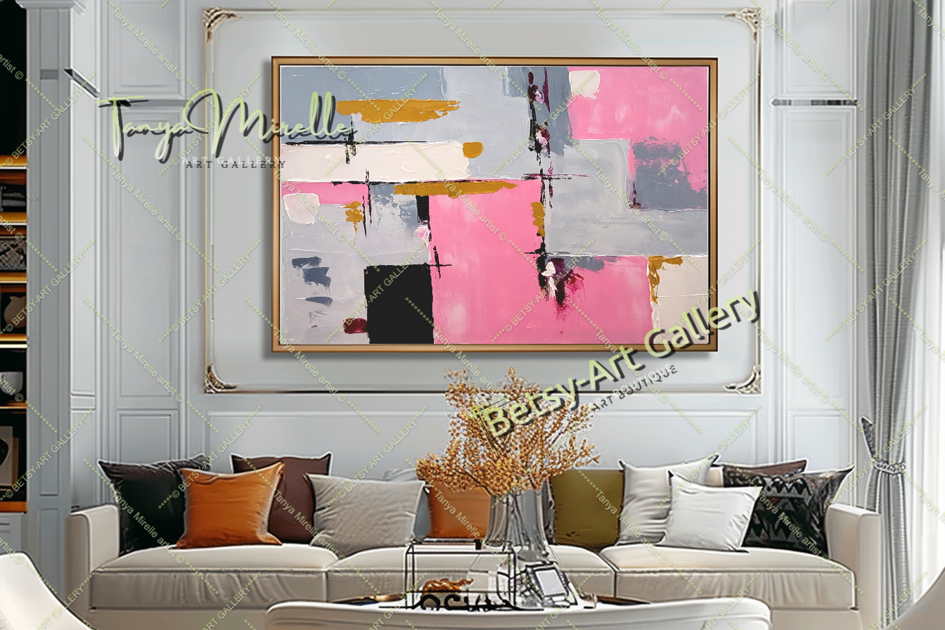 Pink Symphony - Modern Abstract Impasto Oil Painting on Canvas