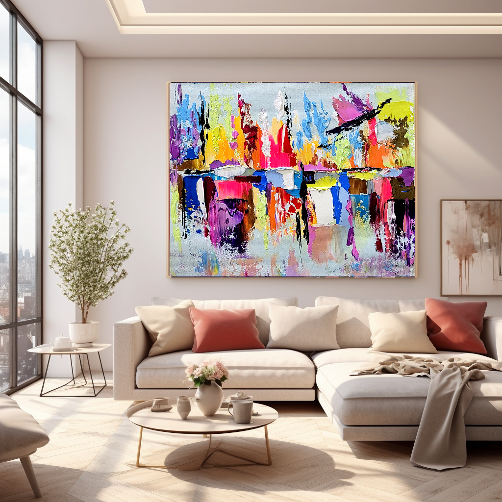 Colorful Modern Abstract Wall Art for Living room, Impasto Oil Painting on Canvas