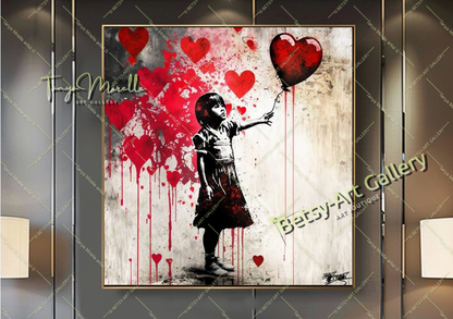 Girl with Red Heart Balloon - Pop Art Print on Canvas, Banksy Art