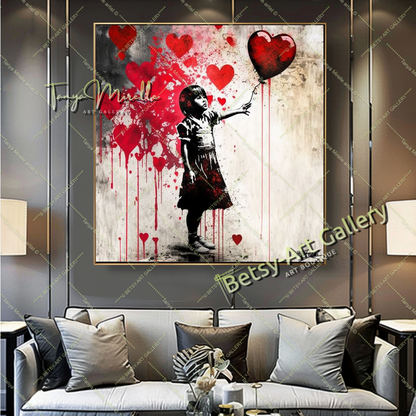 Girl with Red Heart Balloon - Pop Art Print on Canvas, Banksy Art