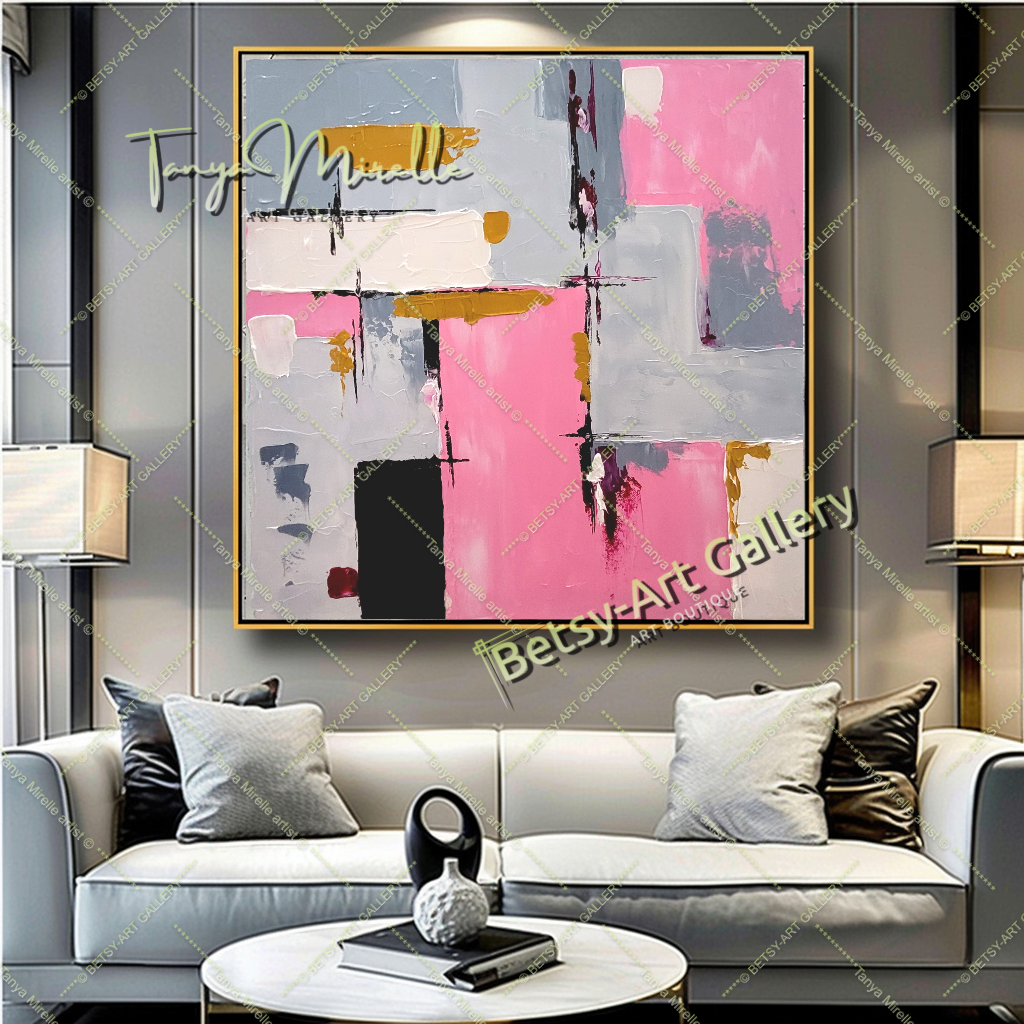 Pink Symphony - Modern Abstract Impasto Oil Painting on Canvas