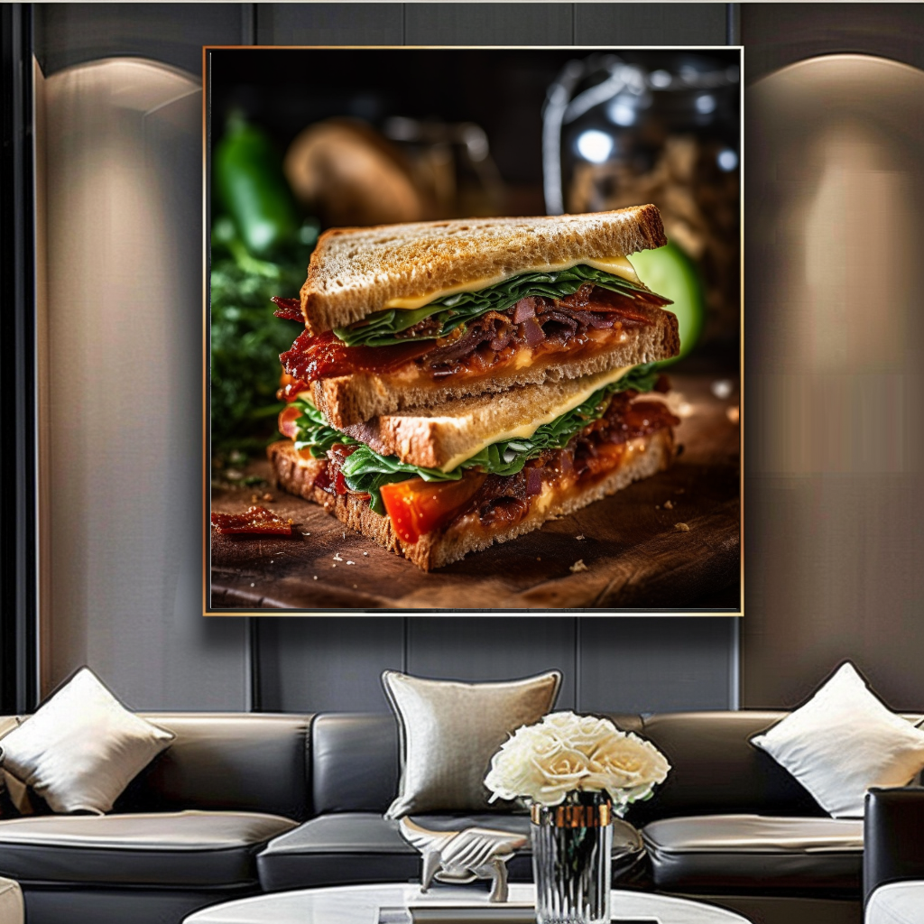 BLT Sandwich Wall Art Print {{ shop_name }}Prints bacon art print BLT wall art cafe wall art canvas print canvas wall art culinary wall decor dining room wall art food photography print giclée prints gourmet food art kitchen wall decor large canvas print large wall art Large Wall Art Decor Living Room Art modern art print modern kitchen art print on canvas ready to hang canvas restaurant wall decor sandwich wall art still life food photography stretched canvas art wall art prints