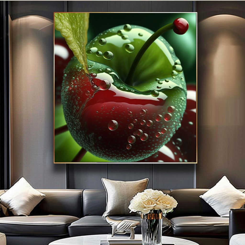 Ripe Juicy Cherries Wall Art Print, Water Splash Food Photography