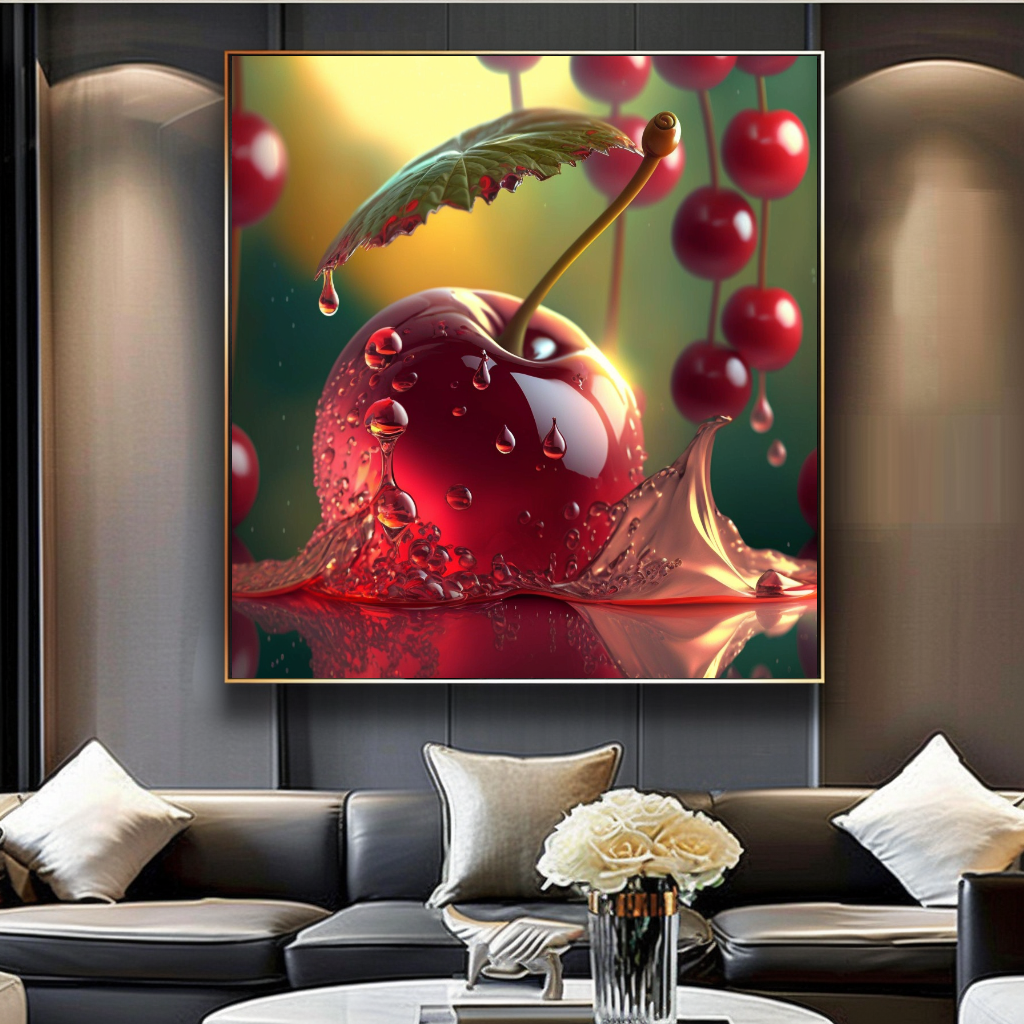 Ripe Juicy Cherries Wall Art Print, Water Splash Food Photography