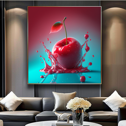 Ripe Juicy Cherries Wall Art Print, Water Splash Food Photography