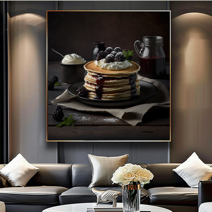 Berry Pancake Wall Art Print {{ shop_name }}Prints berry pancake art breakfast wall decor brunch cafe decor canvas print canvas wall art dining room wall decor food photography print giclée prints gourmet food art kitchen wall art large canvas print large wall art Large Wall Art Decor Living Room Art modern art print modern kitchen decor pancake wall art print on canvas ready to hang canvas restaurant wall art rustic kitchen art still life food photography stretched canvas art wall art prints