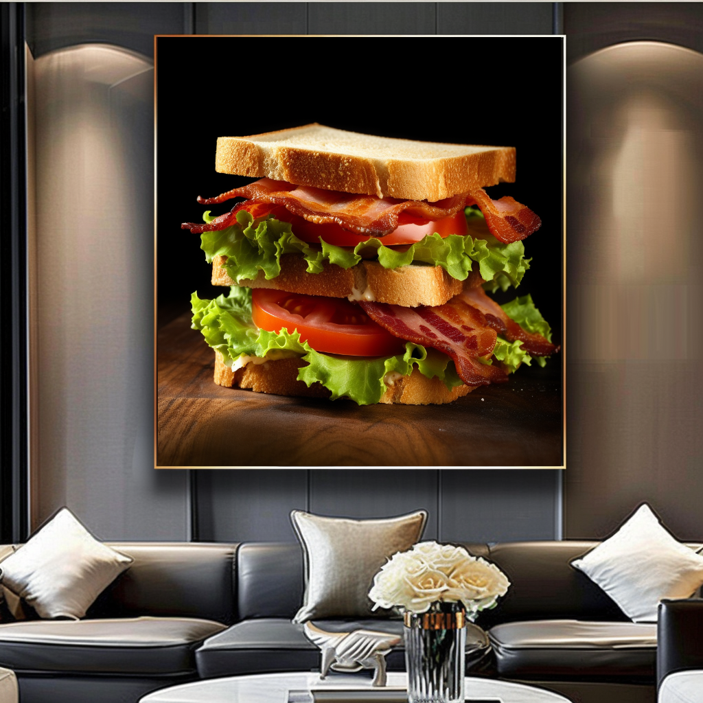 BLT Sandwich Wall Art Print {{ shop_name }}Prints bacon art print BLT wall art cafe wall art canvas print canvas wall art culinary wall decor dining room wall art food photography print giclée prints gourmet food art kitchen wall decor large canvas print large wall art Large Wall Art Decor Living Room Art modern art print modern kitchen art print on canvas ready to hang canvas restaurant wall decor sandwich wall art still life food photography stretched canvas art wall art prints