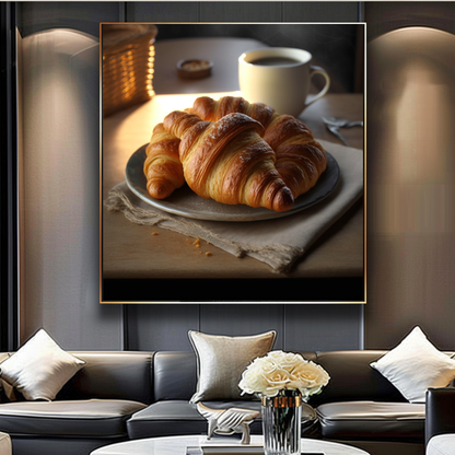 Golden Croissant Canvas Print, French Bakery Food Photography