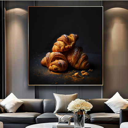 Golden Croissant Canvas Print, French Bakery Food Photography