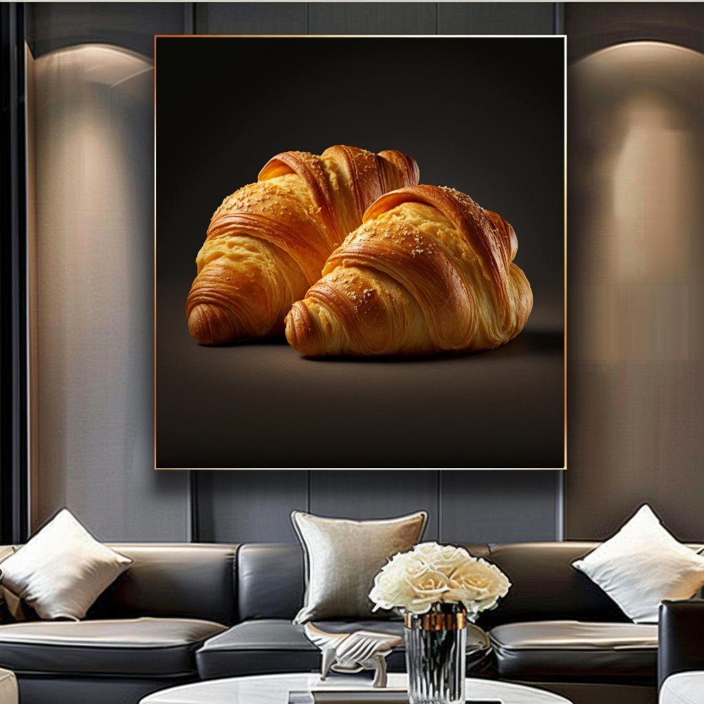 Golden Croissant Canvas Print, French Bakery Food Photography