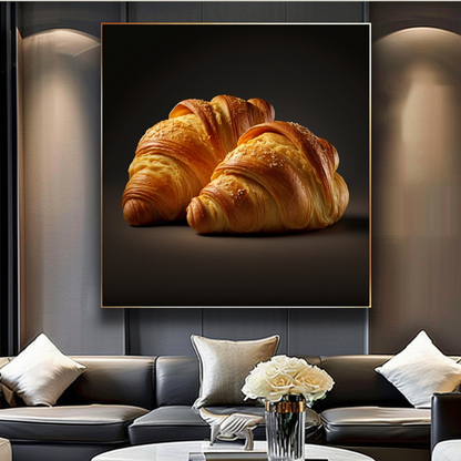Golden Croissant Canvas Print, French Bakery Food Photography