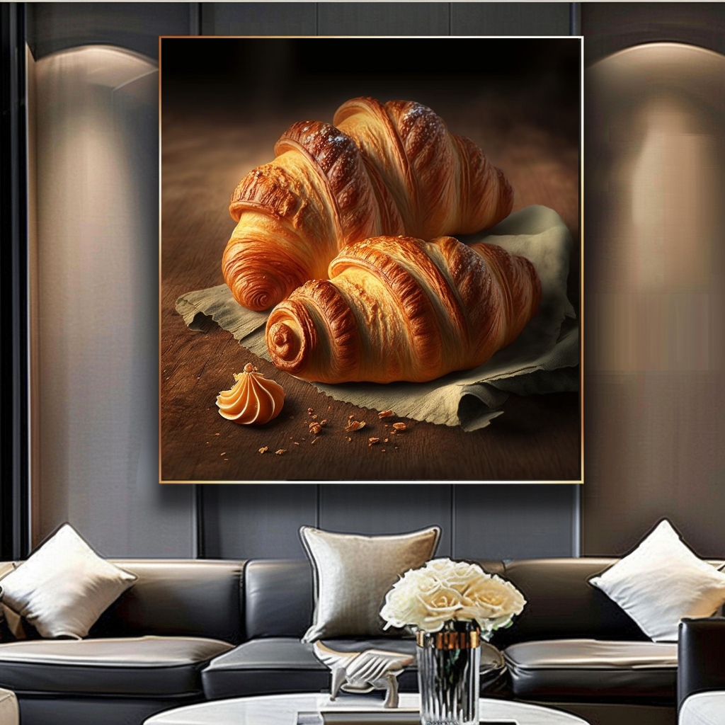 Golden Croissant Canvas Print, French Bakery Food Photography