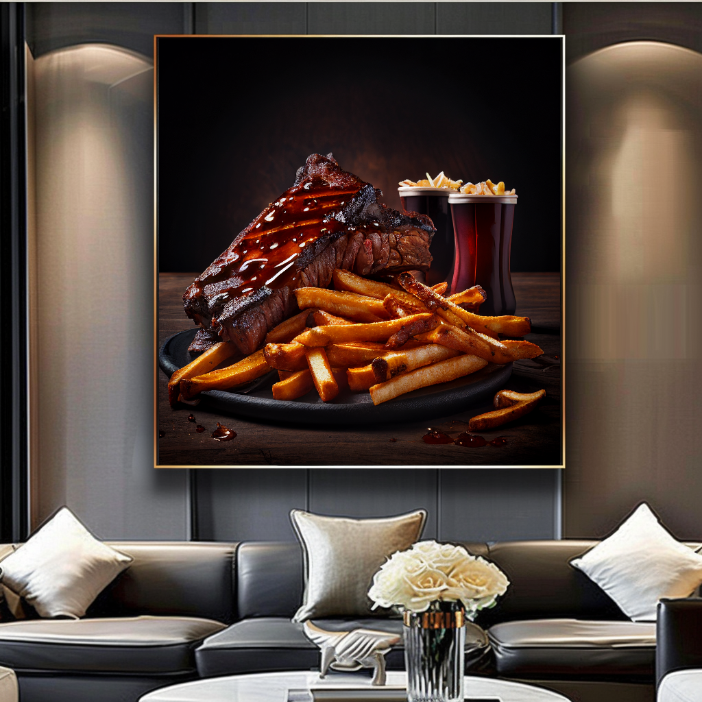Steak and Fries Wall Art Print {{ shop_name }}Prints canvas print canvas wall art culinary wall decor dining room wall art food photography print giclée prints gourmet food art kitchen wall decor large canvas print large wall art Large Wall Art Decor Living Room Art meat lover gift modern art print modern kitchen decor print on canvas ready to hang canvas restaurant wall art rustic food art steak and fries art steak wall art steakhouse decor stretched canvas art wall art prints