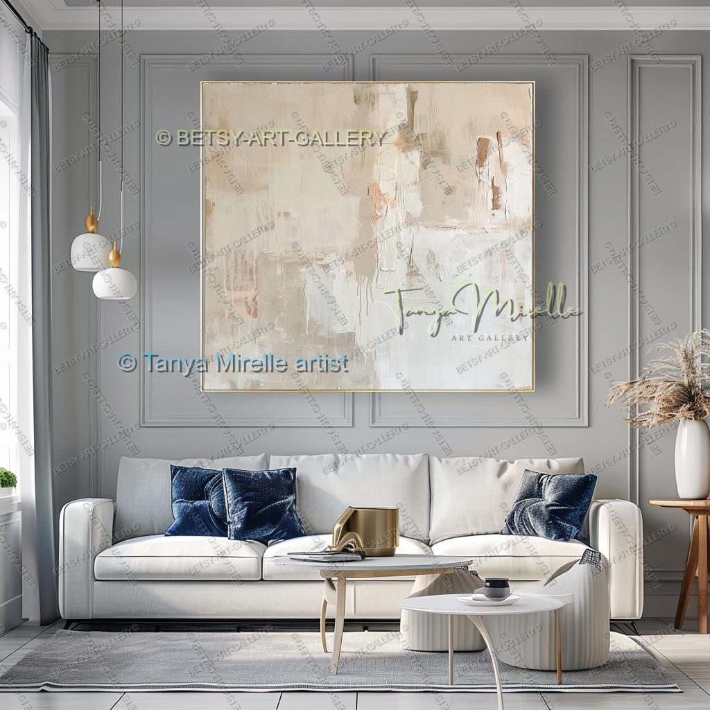 Soft White Abstract Painting – Handcrafted Canvas Wall Art, No Frame