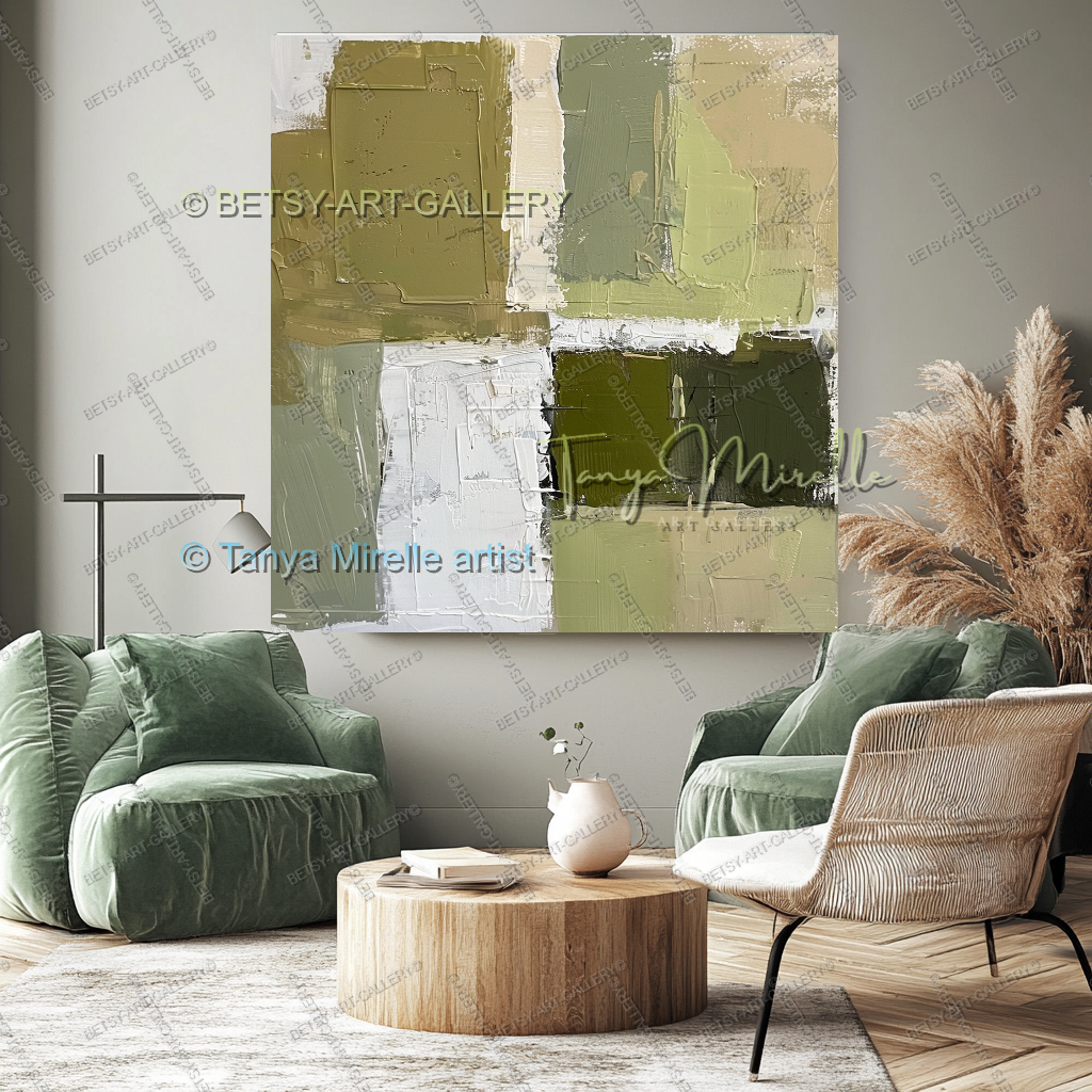 Sage Green with Accent of Dark Olive - Modern Neutral Tones Canvas Art