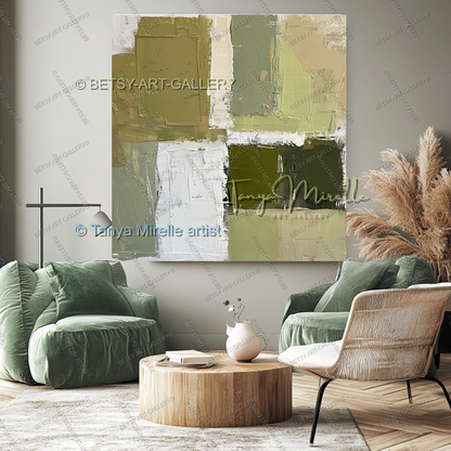 Sage Green with Accent of Dark Olive - Modern Neutral Tones Canvas Art