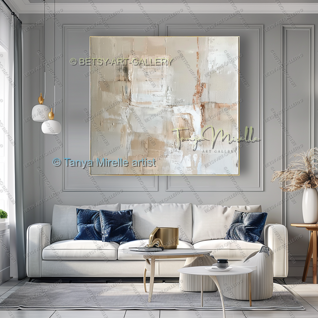 Soft White Abstract Painting – Handcrafted Canvas Wall Art, No Frame