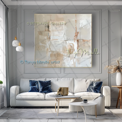Soft White Abstract Painting – Handcrafted Canvas Wall Art, No Frame