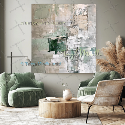 Serene Neutral Painting - Large Modern Abstract Impasto Painting