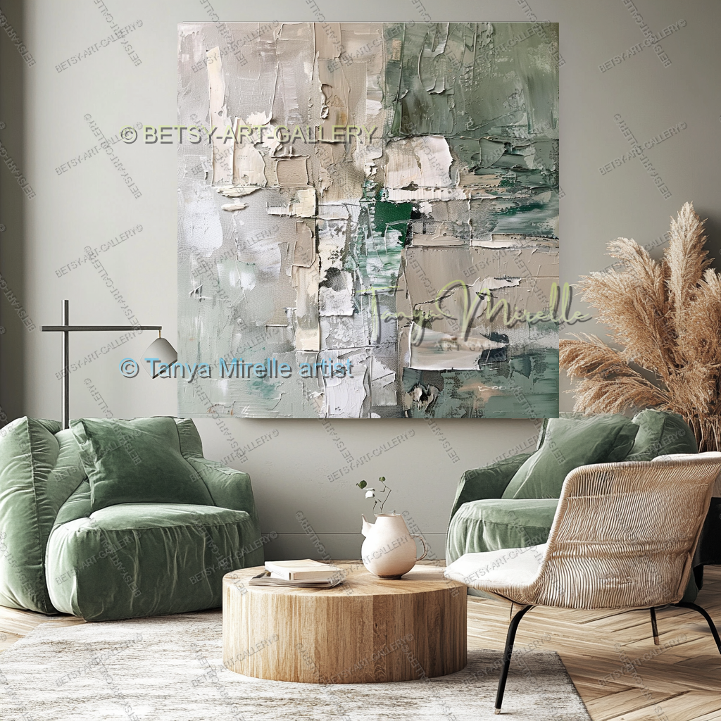 Luxury Neutral Wall Decor - Large Impasto Canvas for Living Room