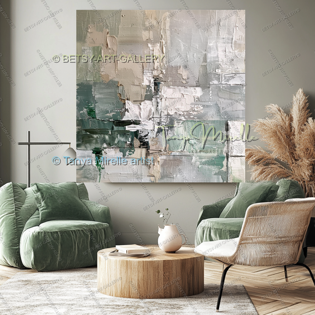 Serene Neutral Painting - Large Modern Abstract Impasto Painting