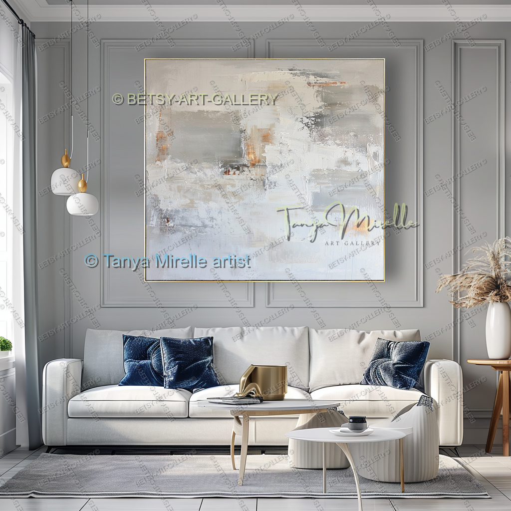Soft White Abstract Painting – Handcrafted Canvas Wall Art, No Frame