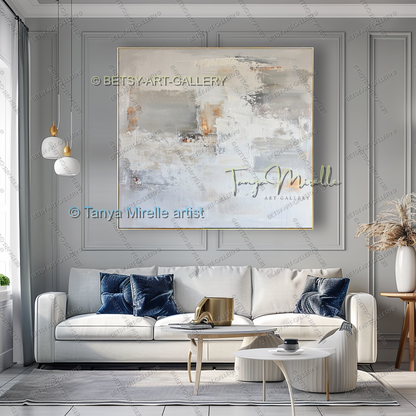 Soft White Abstract Painting – Handcrafted Canvas Wall Art, No Frame