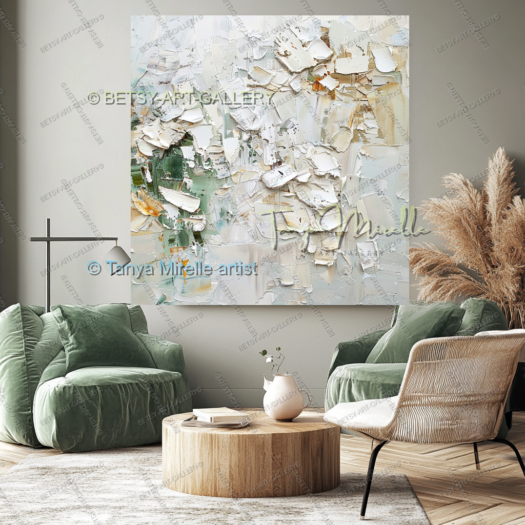 Luxury Neutral Wall Decor - Large Impasto Canvas for Living Room