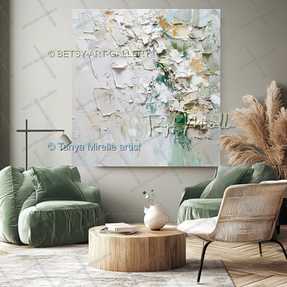 Luxury Neutral Wall Decor - Large Impasto Canvas for Living Room