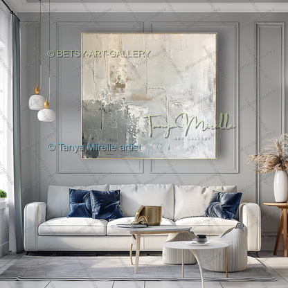 Large Modern Abstract Wall Art in Warm Gray and White