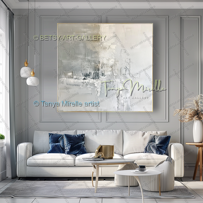Large Modern Abstract Wall Art in Warm Gray and White