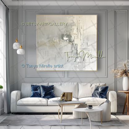 Large Modern Abstract Wall Art in Warm Gray and White
