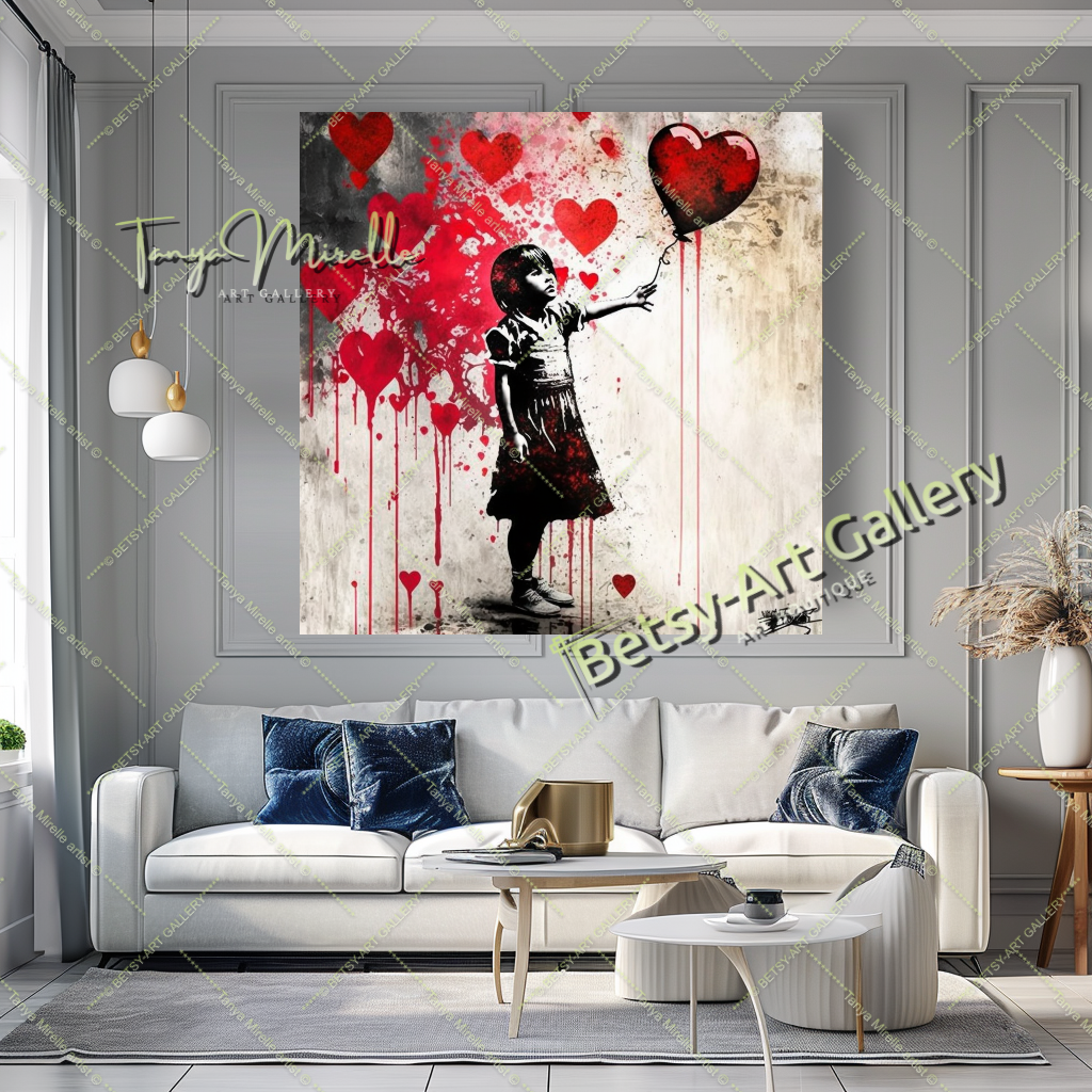 Girl with Red Heart Balloon - Pop Art Print on Canvas, Banksy Art