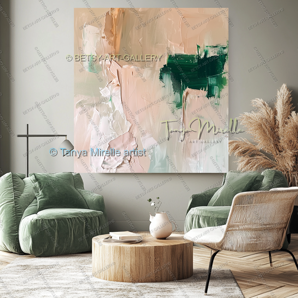 Beige Green Harmony Abstract – Modern Neutral Canvas Art for Home or Office