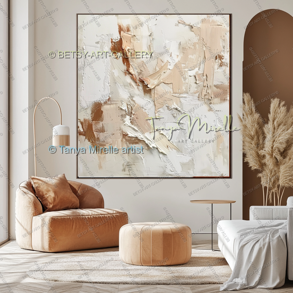 Cream & Peach Structure - Minimalist Canvas Painting for Home Decor