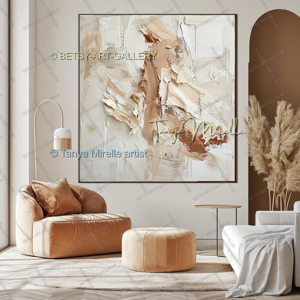 Cream & Peach Structure - Minimalist Canvas Painting for Home Decor