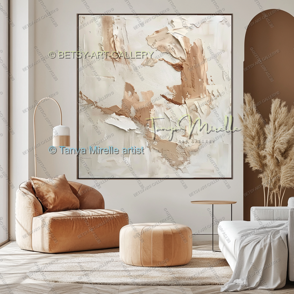 Cream & Peach Structure - Minimalist Canvas Painting for Home Decor