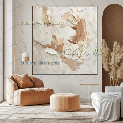 Cream & Peach Structure - Minimalist Canvas Painting for Home Decor