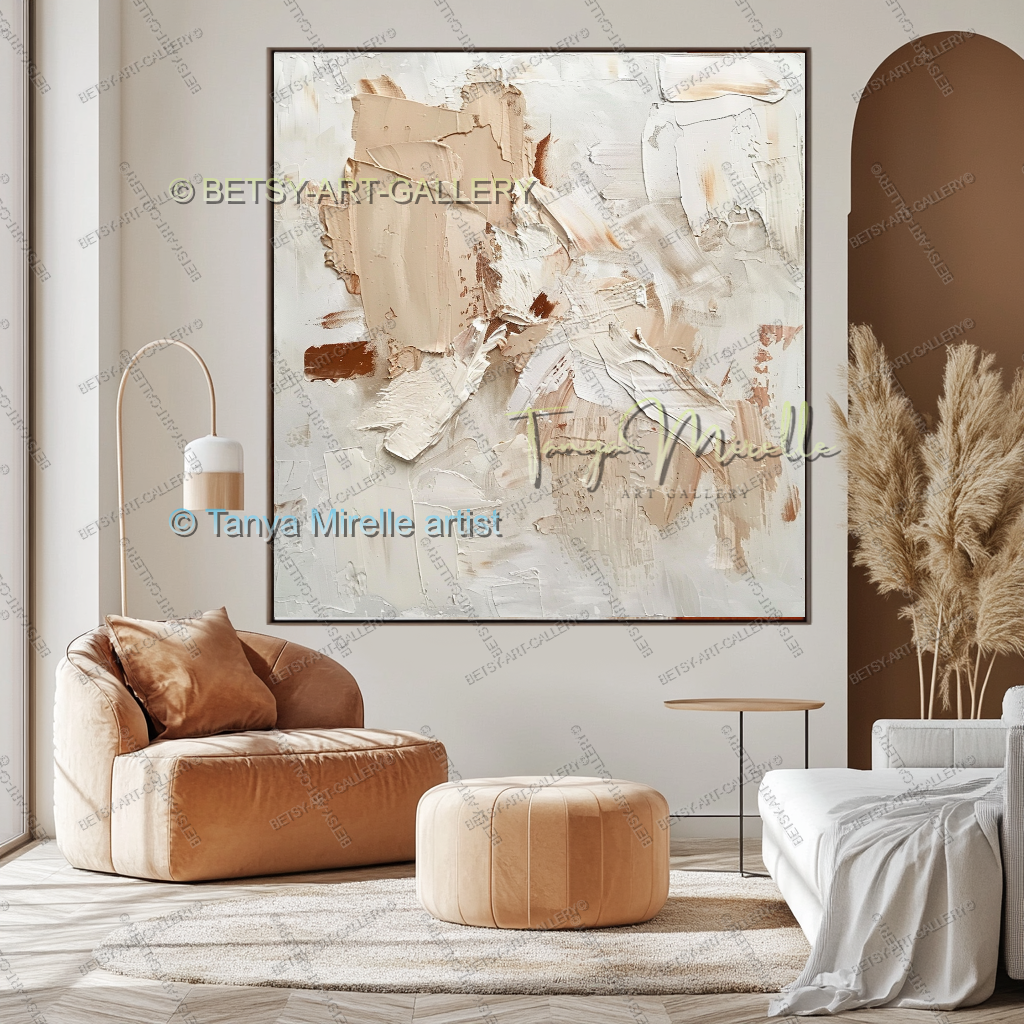 Cream & Peach Structure - Minimalist Canvas Painting for Home Decor