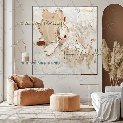 Cream & Peach Structure - Minimalist Canvas Painting for Home Decor