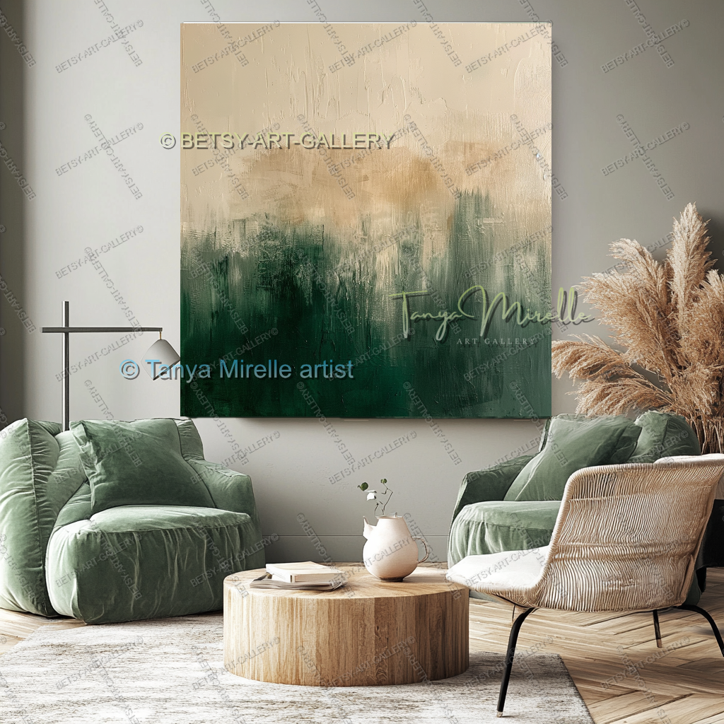 Beige Green Harmony Abstract – Modern Neutral Canvas Art for Home or Office