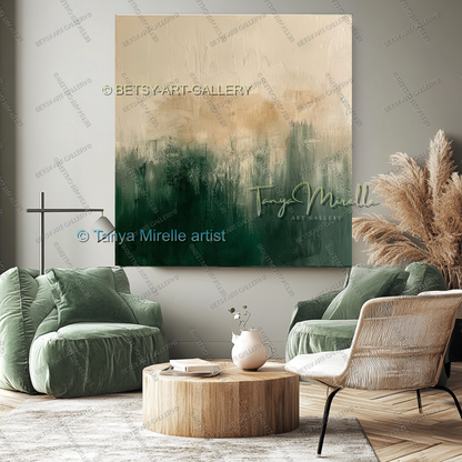 Beige Green Harmony Abstract – Modern Neutral Canvas Art for Home or Office