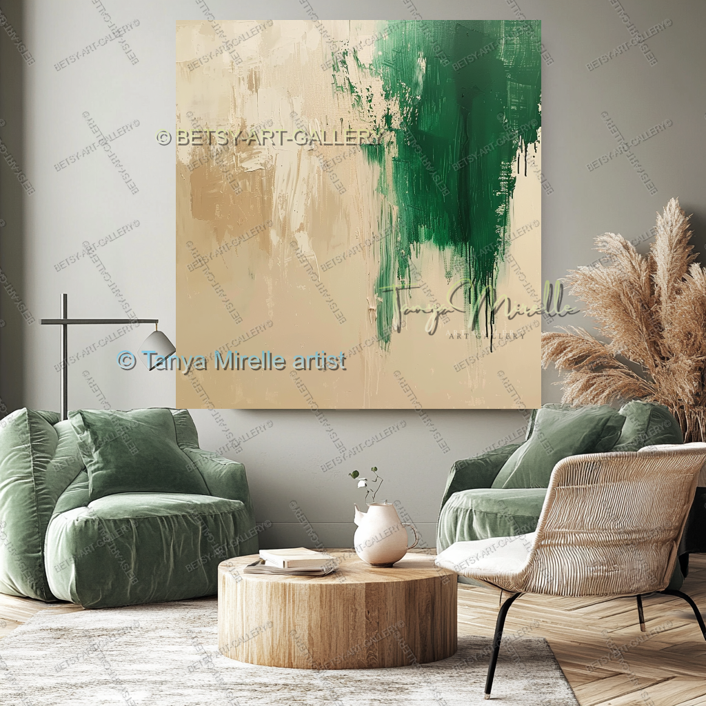 Beige Green Harmony Abstract – Modern Neutral Canvas Art for Home or Office