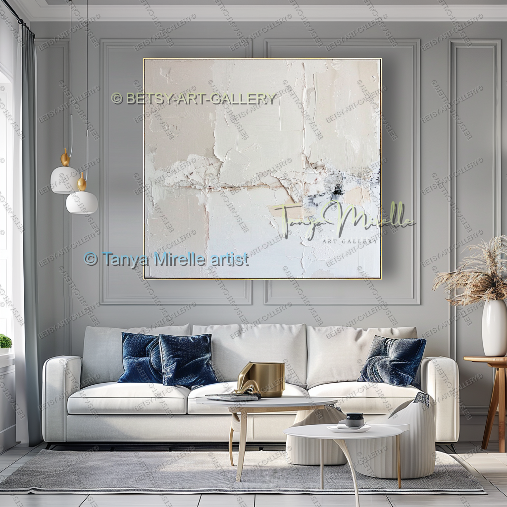 Soft White Abstract Painting – Large Textured Artwork for Contemporary Spaces