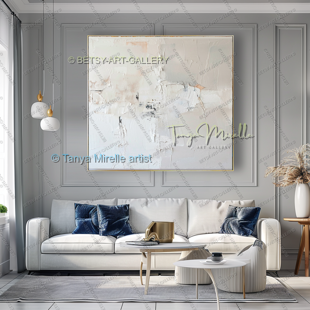 Soft White Abstract Painting – Large Textured Artwork for Contemporary Spaces