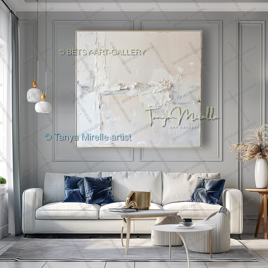 Soft White Abstract Painting – Large Textured Artwork for Contemporary Spaces