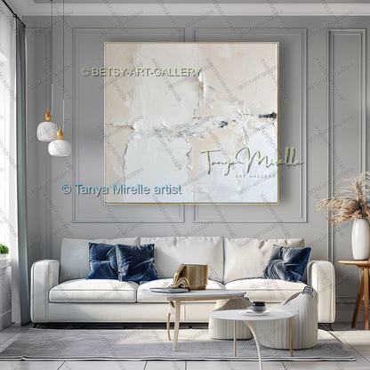 Soft White Abstract Painting – Large Textured Artwork for Contemporary Spaces