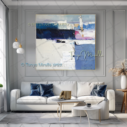 Modern Plum Accent Abstract Wall Art – Large Neutral Canvas Wall Art, No Frame