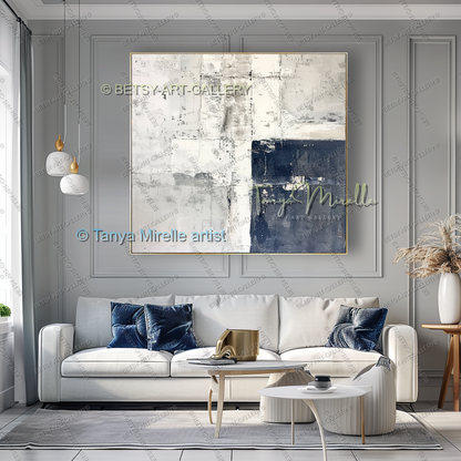 Indigo Statement Piece - Large Hand-Painted Abstract Wall Art
